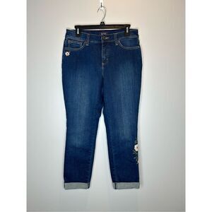 NYJD Alina Ankle Embroidered Jeans Lift Tuck Technology Size 8